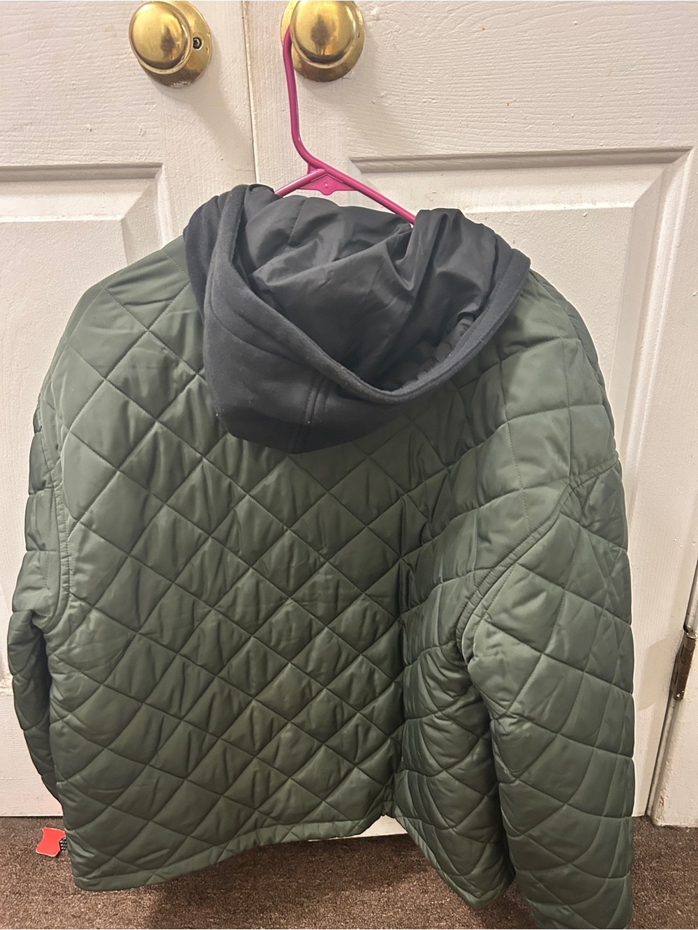 Vans Quilted Hooded Puffer Jacket in Olive Green with Black Hood